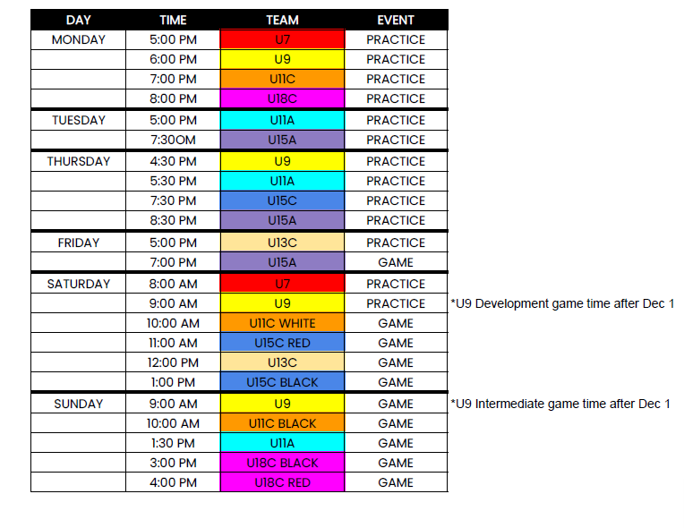 Ice Schedule